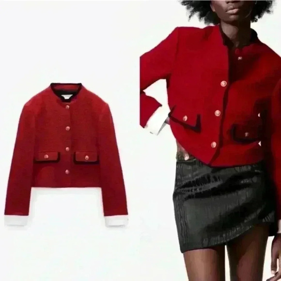 ✨SALE✨ Zara Textured Weave Jacket with Pockets Size L - Picture 1 of 13